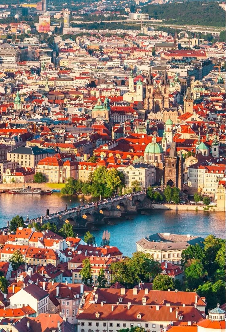 This may contain: an aerial view of a city with lots of buildings and water in the foreground