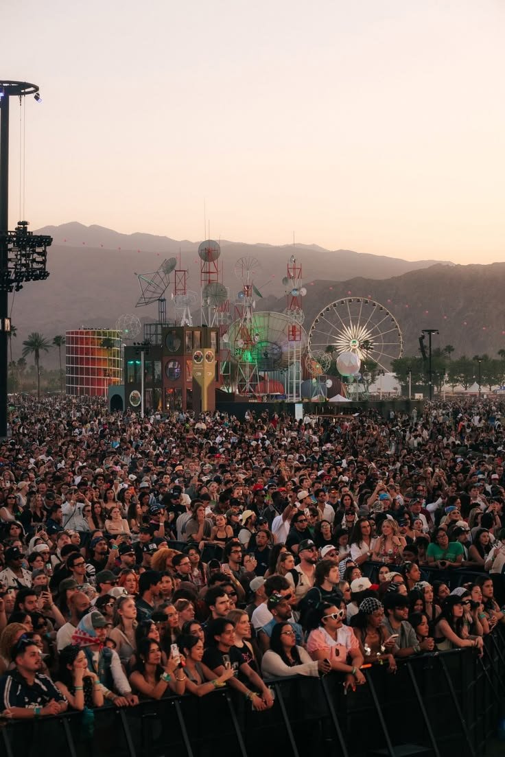 This may contain: a large group of people at an outdoor concert