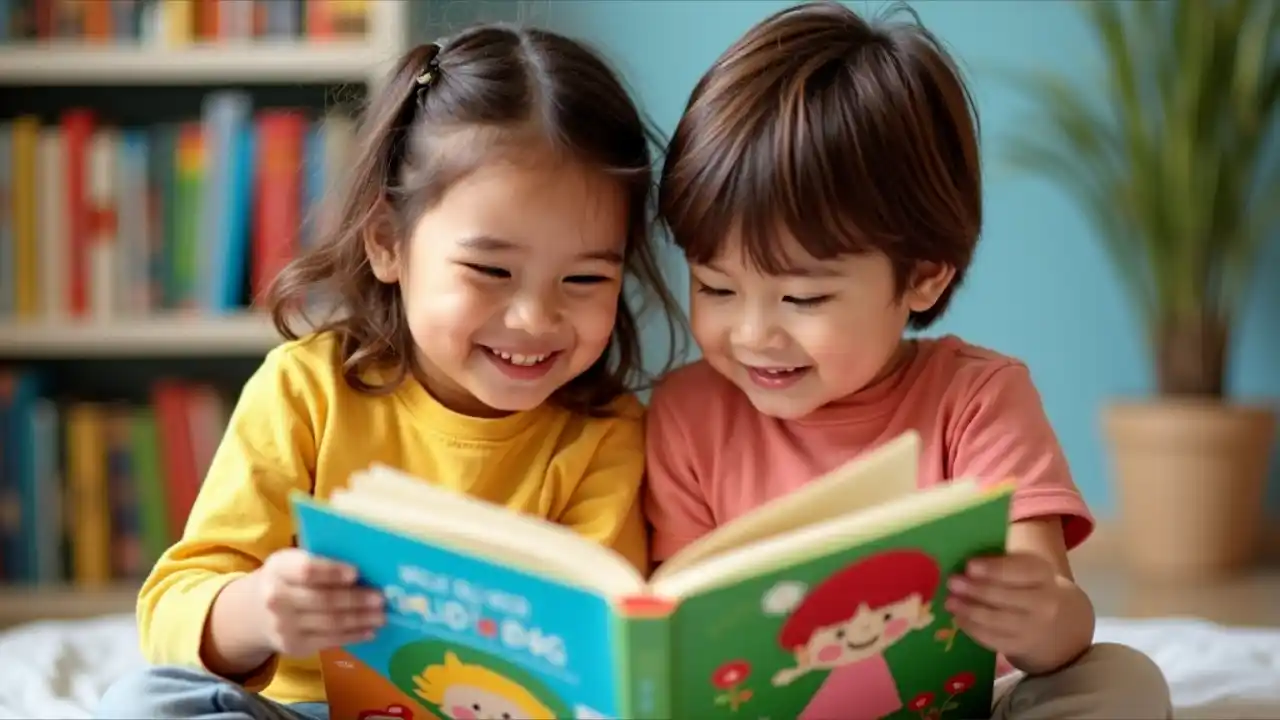 Illustrated books and children reading together to celebrate International Children's Book Day, observed annually on April 2