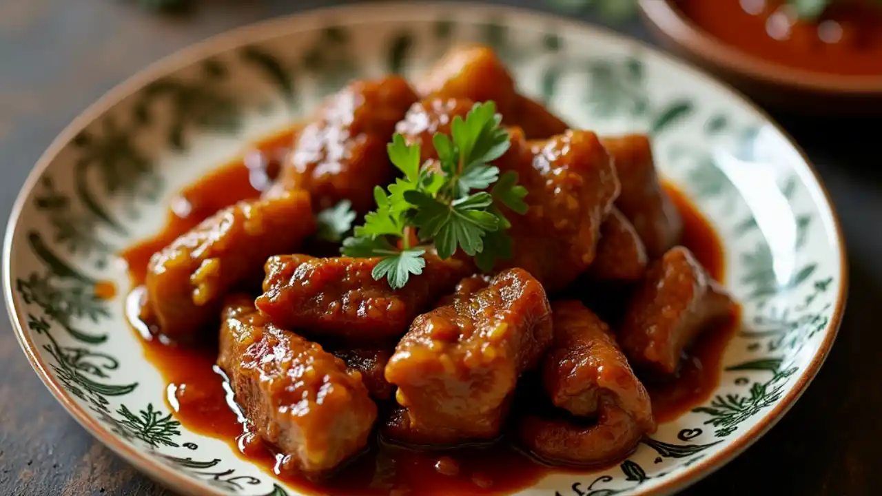 Plate of Filipino adobo, a savory dish celebrated on National Adobo Day