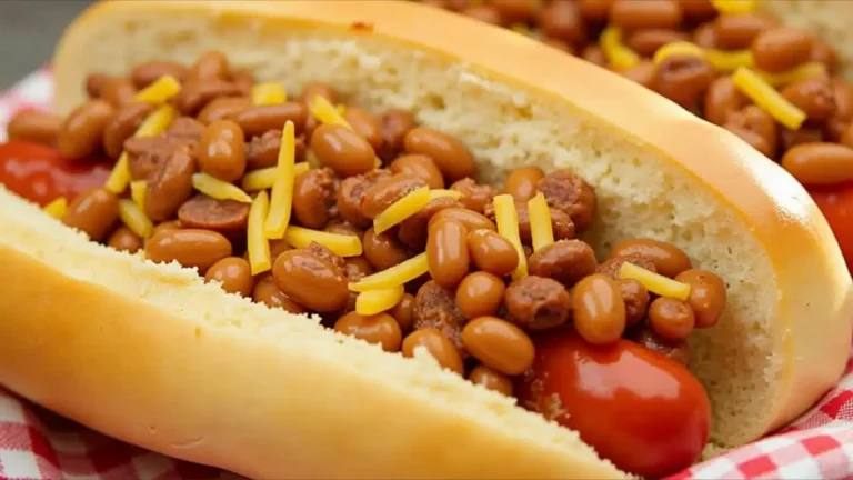 A steaming bowl of baked beans with sliced hot dogs, showcasing the classic American comfort food combination for National Beans 'N' Franks Day