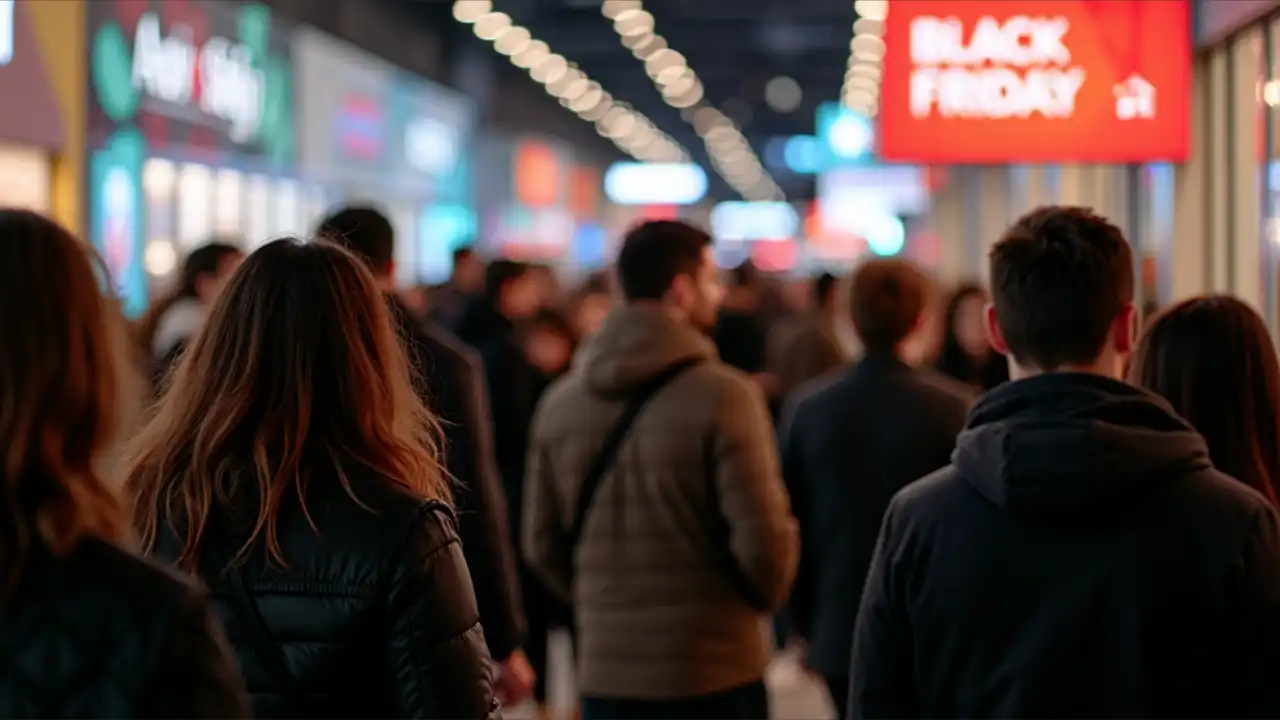 Shoppers browsing Black Friday deals in a bustling store