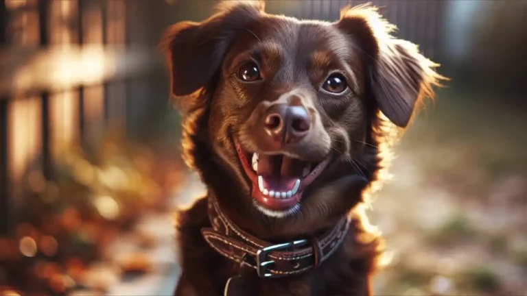 A happy brown dog sitting outdoors with a wagging tail and friendly expression, celebrating National Brown Dog Day
