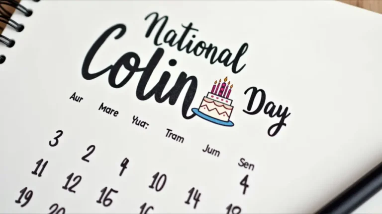A calendar page highlighting "National Colin Day" with a playful handwritten font and a small birthday cake icon