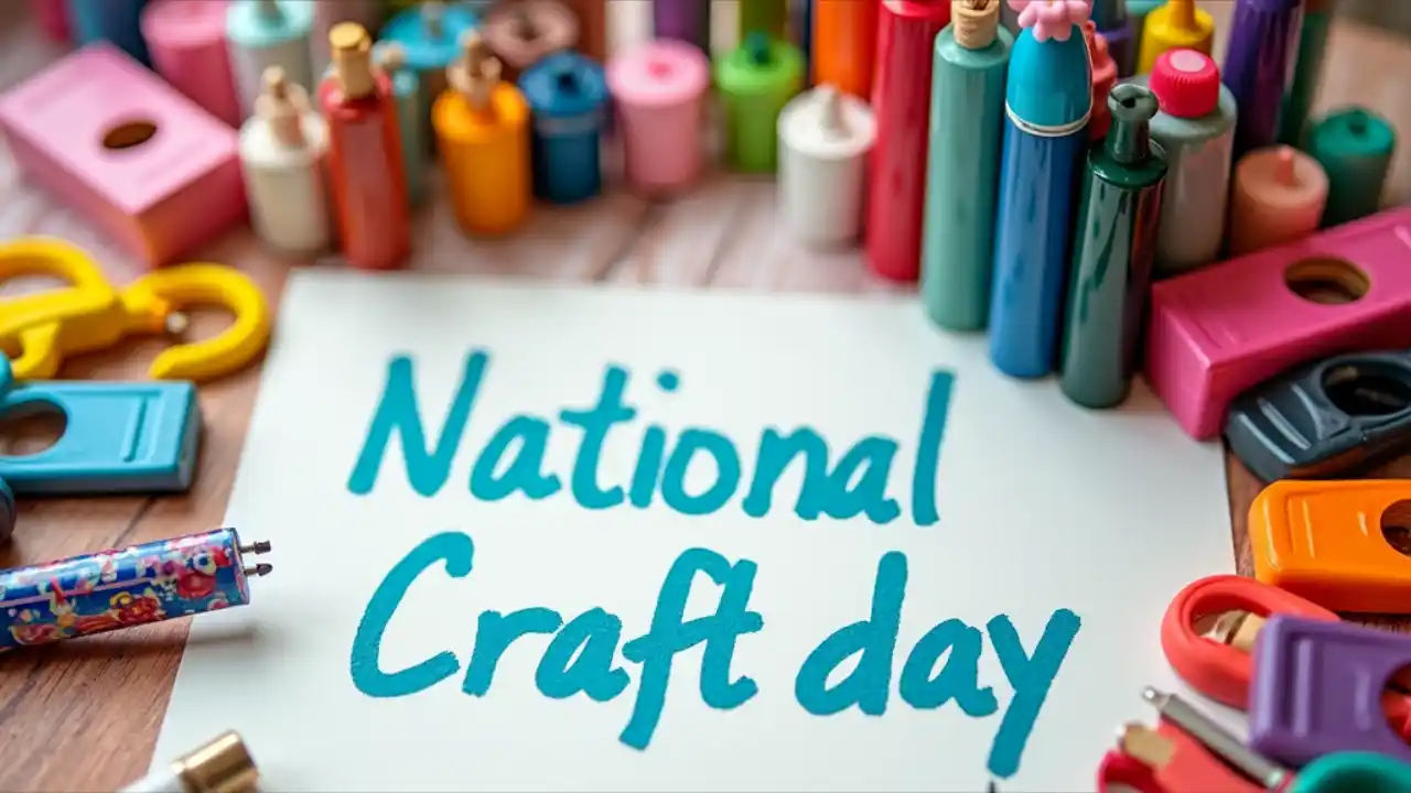 Colorful crafting supplies arranged on a table for National Craft Day celebration