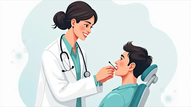 A smiling dentist in a white coat examining a patient's teeth while holding dental tools, symbolizing National Dentist's Day celebration.