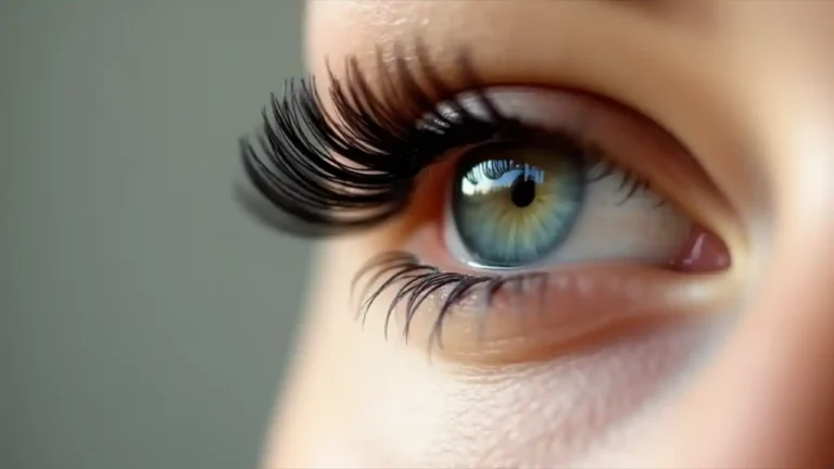 A close-up portrait of long, curled eyelashes adorned with mascara against a soft-focus background, highlighting the beauty and elegance of natural lashes.
