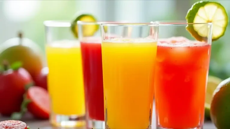 Colorful array of fresh squeezed juices in glasses, celebrating National Fresh Squeezed Juice Day