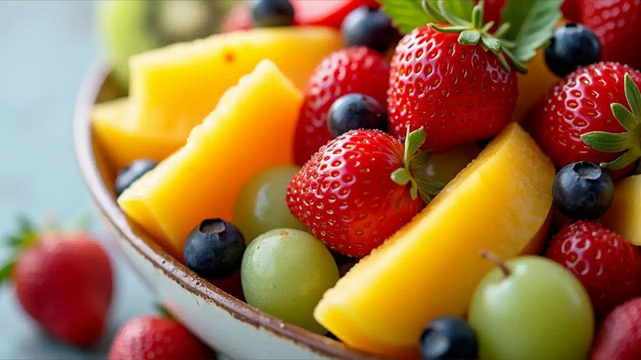 Colorful bowl of fresh fruit salad with vibrant fruits for National Fruit Salad Day