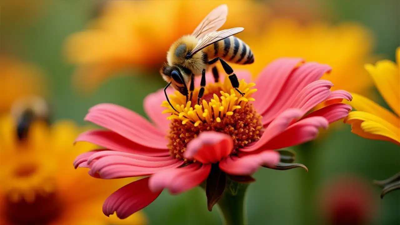 Bees pollinating flowers on National Honey Bee Day
