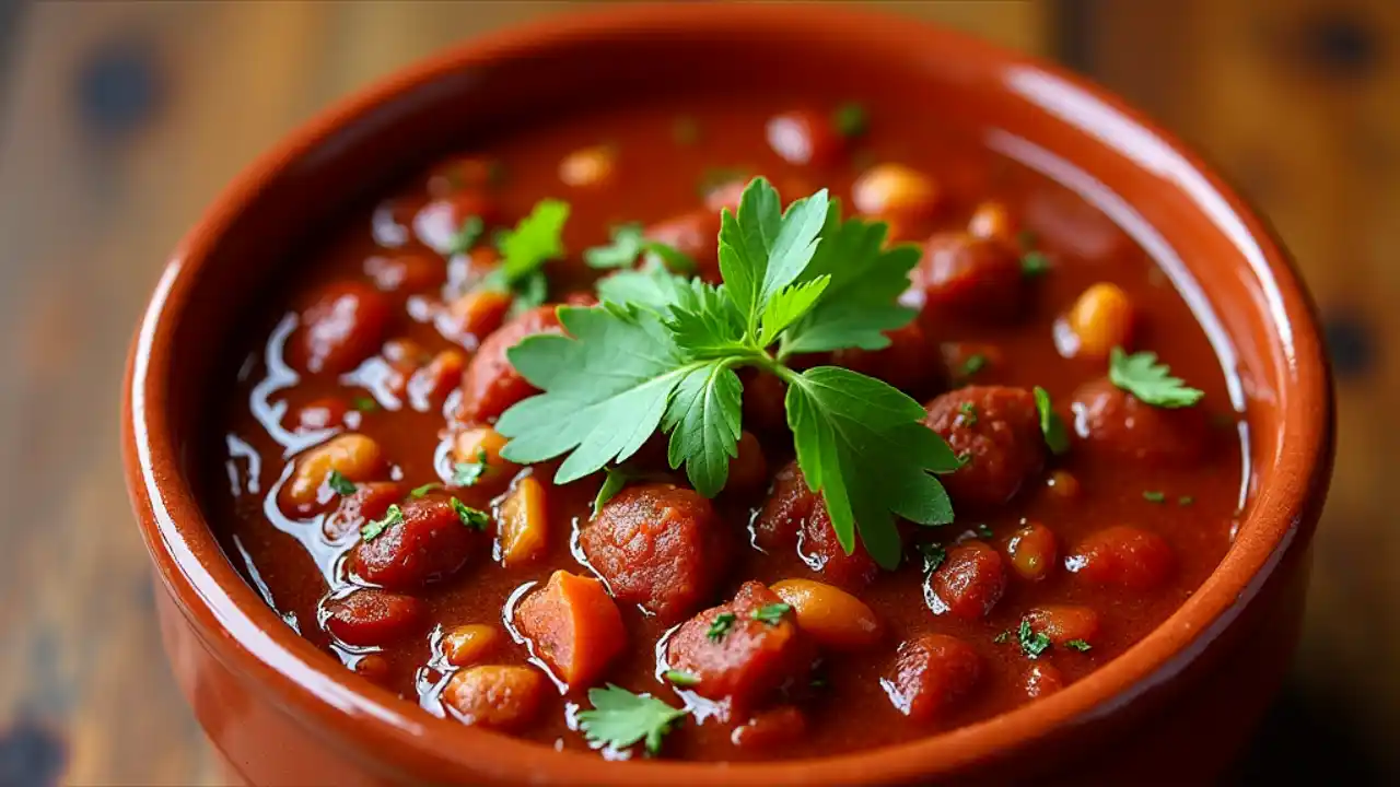 A vibrant bowl of chili topped with fresh herbs and spices, celebrating National Hot Heads Chili Day