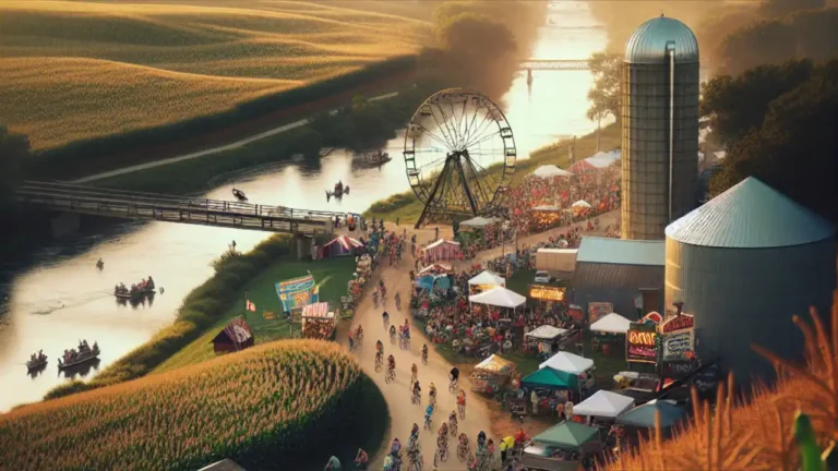 A vibrant celebration of National Iowa Day, featuring iconic Iowa landscapes and cultural symbols