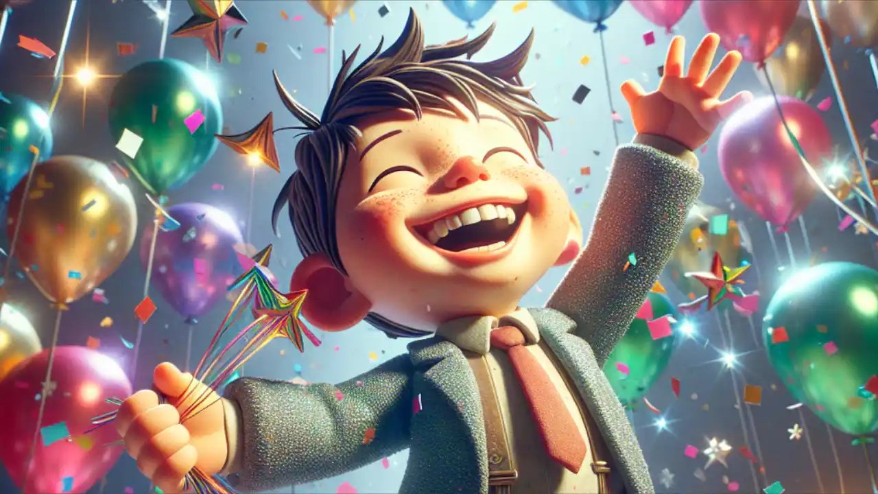 A cartoon illustration of a happy boy named Jacob surrounded by celebratory elements like confetti, balloons, and stars, with text overlay reading "National Jacob Day" in playful typography