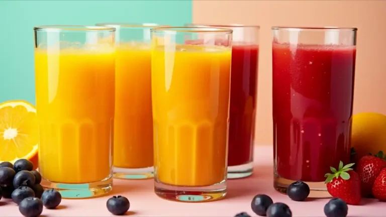 Colorful assortment of fresh juices in glasses, celebrating National Juice Day