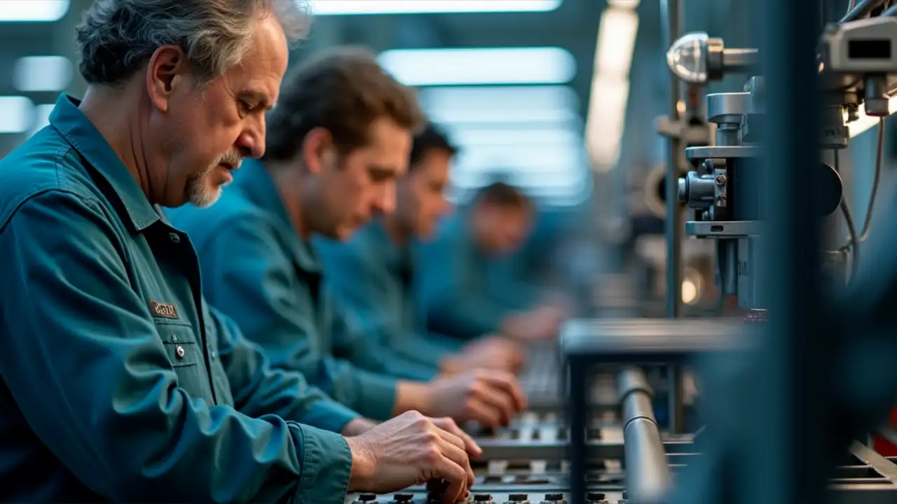 Factory workers and machinery showcasing modern manufacturing processes for National Manufacturing Day