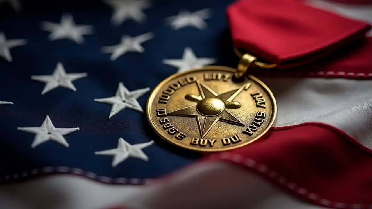 Medal of Honor displayed with American flag background