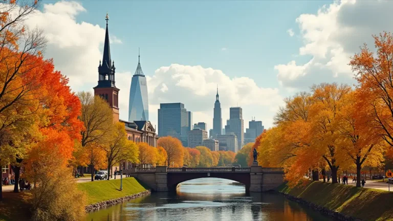 Celebration of National Michigan Day with iconic Michigan landmarks and vibrant autumn foliage