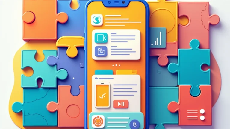 A colorful illustration showing puzzle pieces connecting to form a complete app interface, symbolizing the simplicity and accessibility of no-code development on National No-Code Day
