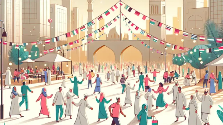 Celebration of National Owen Day with festive decorations and people enjoying various activities