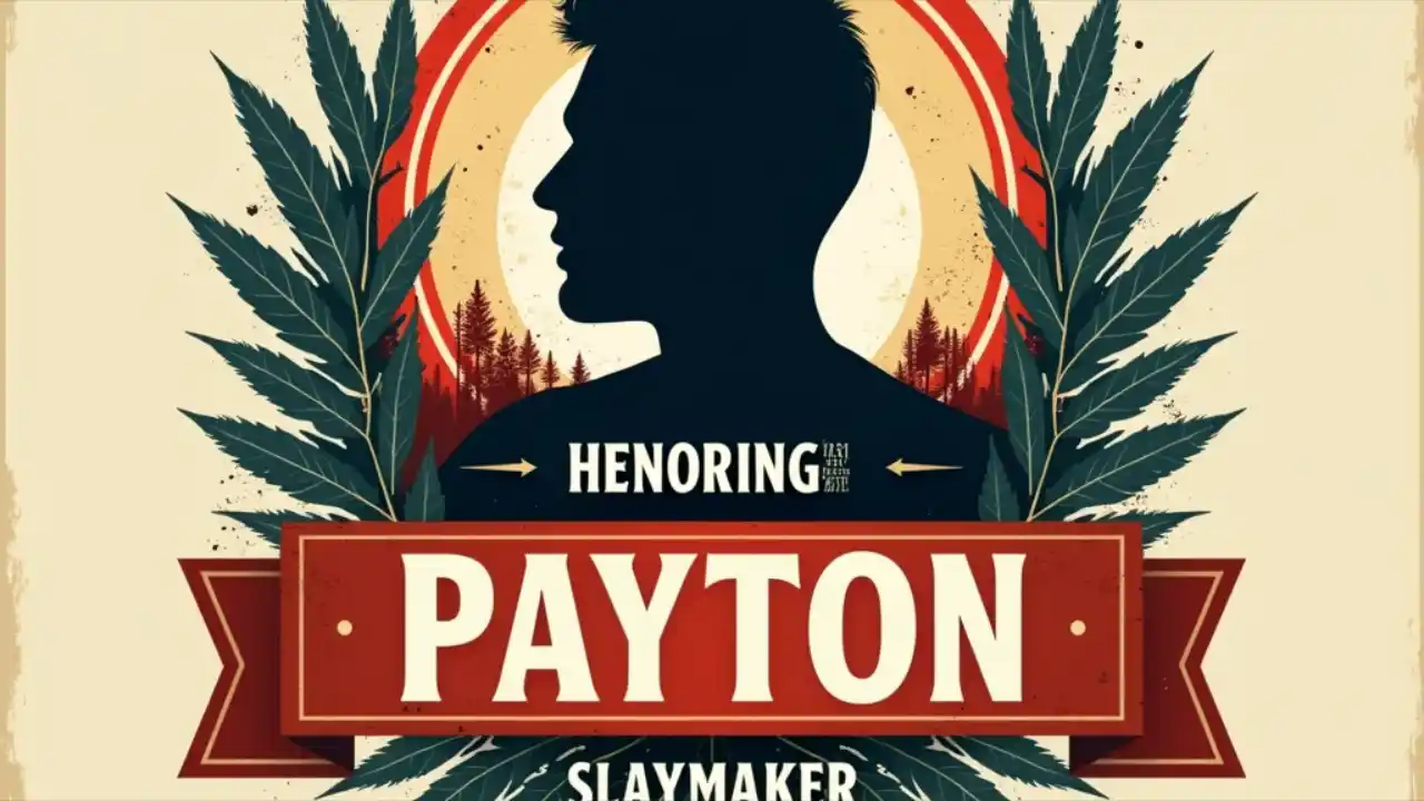 A celebratory banner with "National Payton Slaymaker Day" text overlaid on a vibrant background, featuring a stylized portrait silhouette and commemorative design elements.