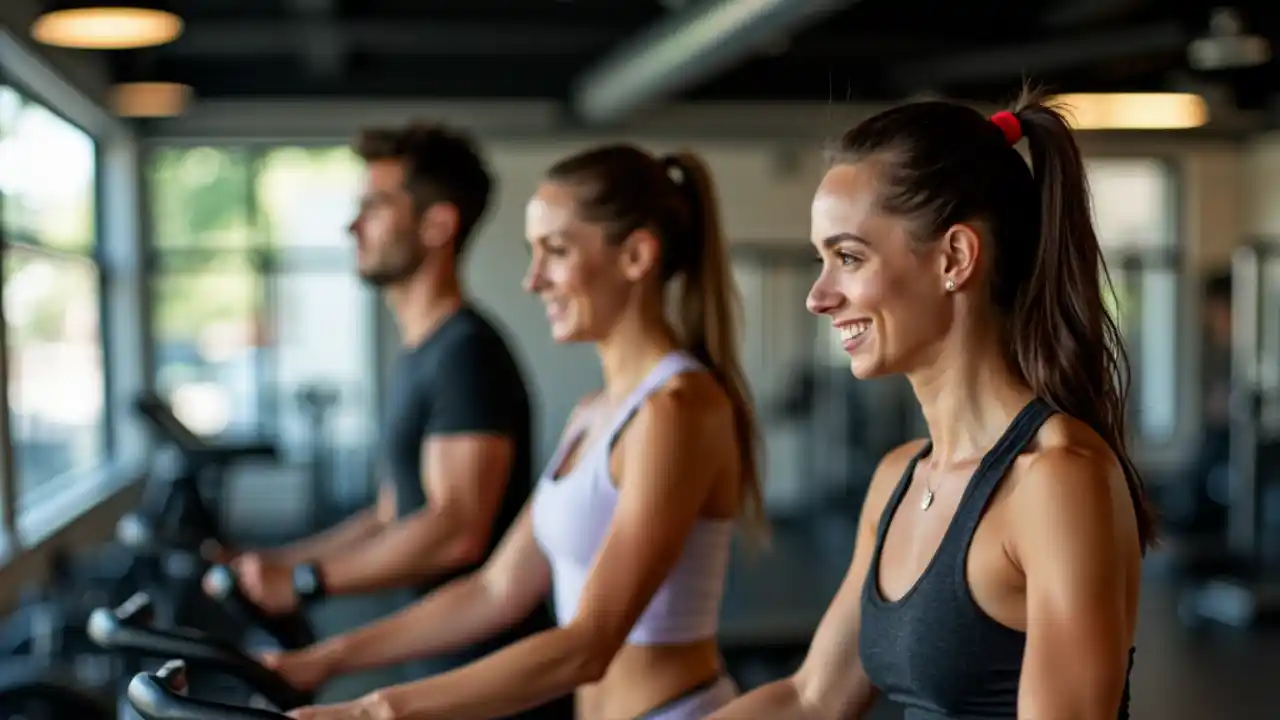 A personal trainer guiding a client through an exercise routine, symbolizing National Personal Trainer Awareness Day
