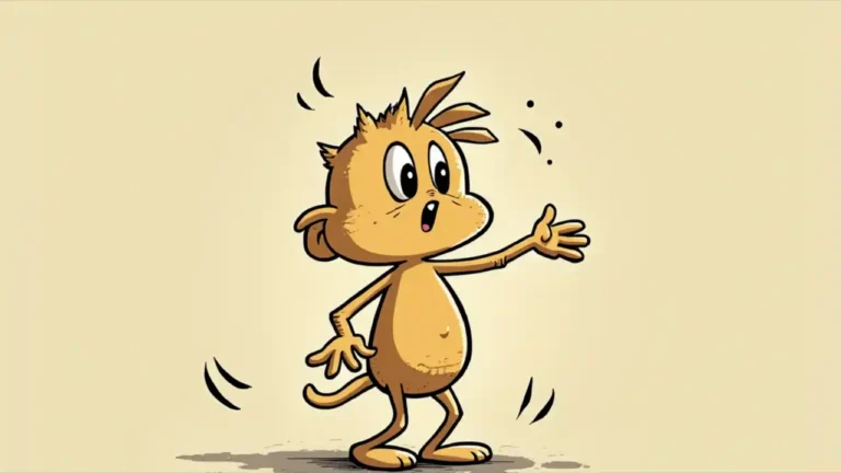 A cartoon character doing an exaggerated dance with crossed legs and a desperate expression, illustrating the universal "I need to use the bathroom" dance that everyone recognizes