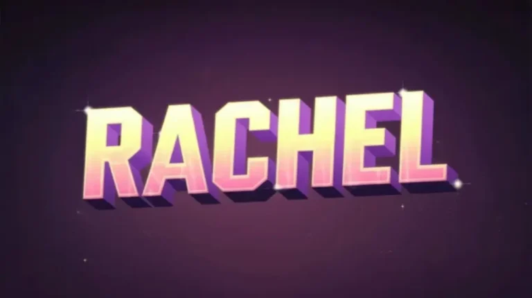 Vibrant 'Rachel' typography on dark purple background for National Rachel Day.