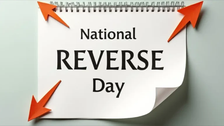 A calendar page being flipped backwards with playful arrows pointing in reverse direction, symbolizing the whimsical nature of National Reverse Day
