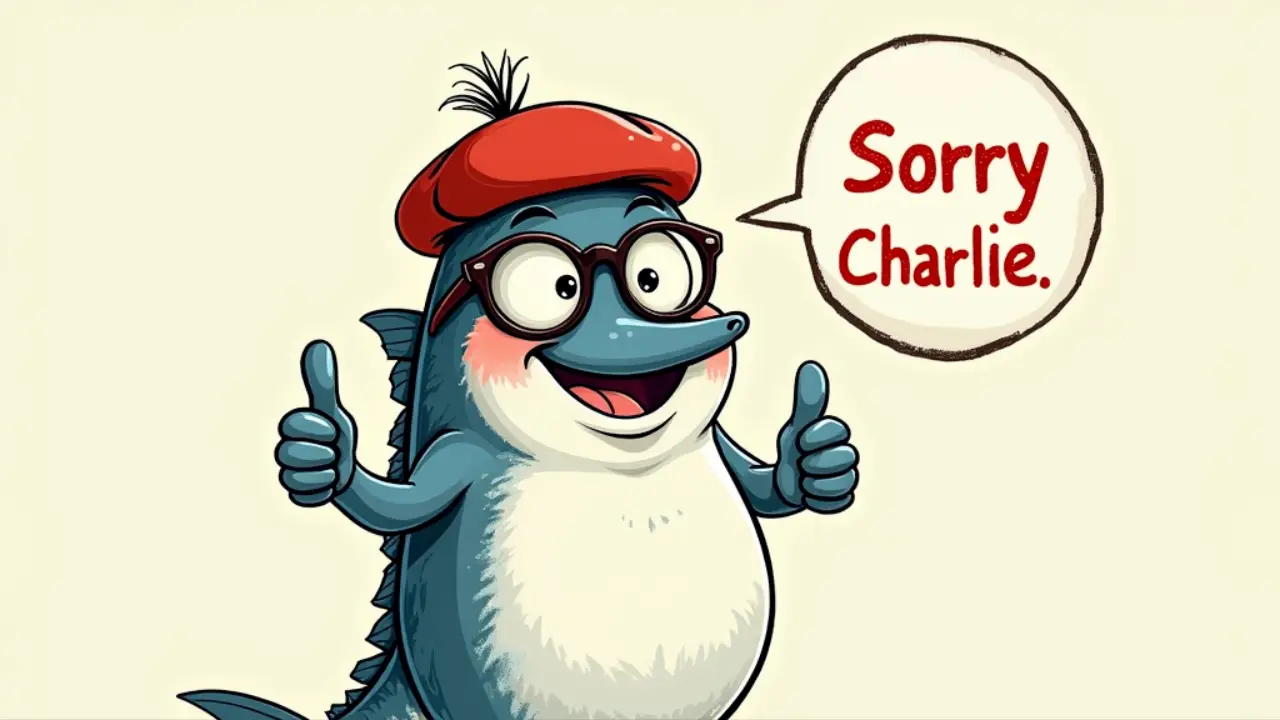 Charlie the Tuna cartoon with 'Sorry Charlie' text, symbolizing resilience and reflection