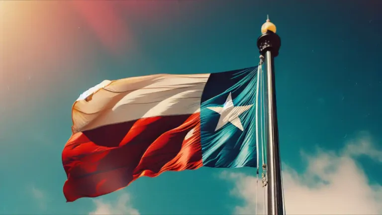 A lone star flag of Texas waving against a blue sky backdrop, symbolizing the pride and independence of the Lone Star State
