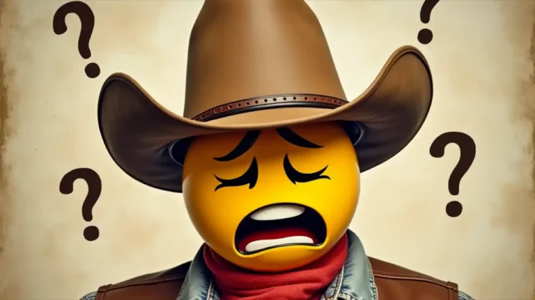 A stressed-out cowboy hat wearing a stressed emoji face, surrounded by Texas state symbols like the Lone Star flag and bluebonnets, with comic-style stress marks radiating outward