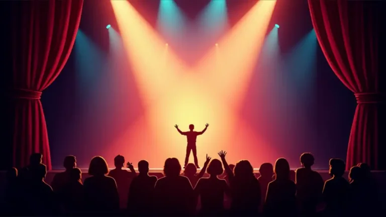 Celebrating National Theatre Day with stage and spotlight illustration