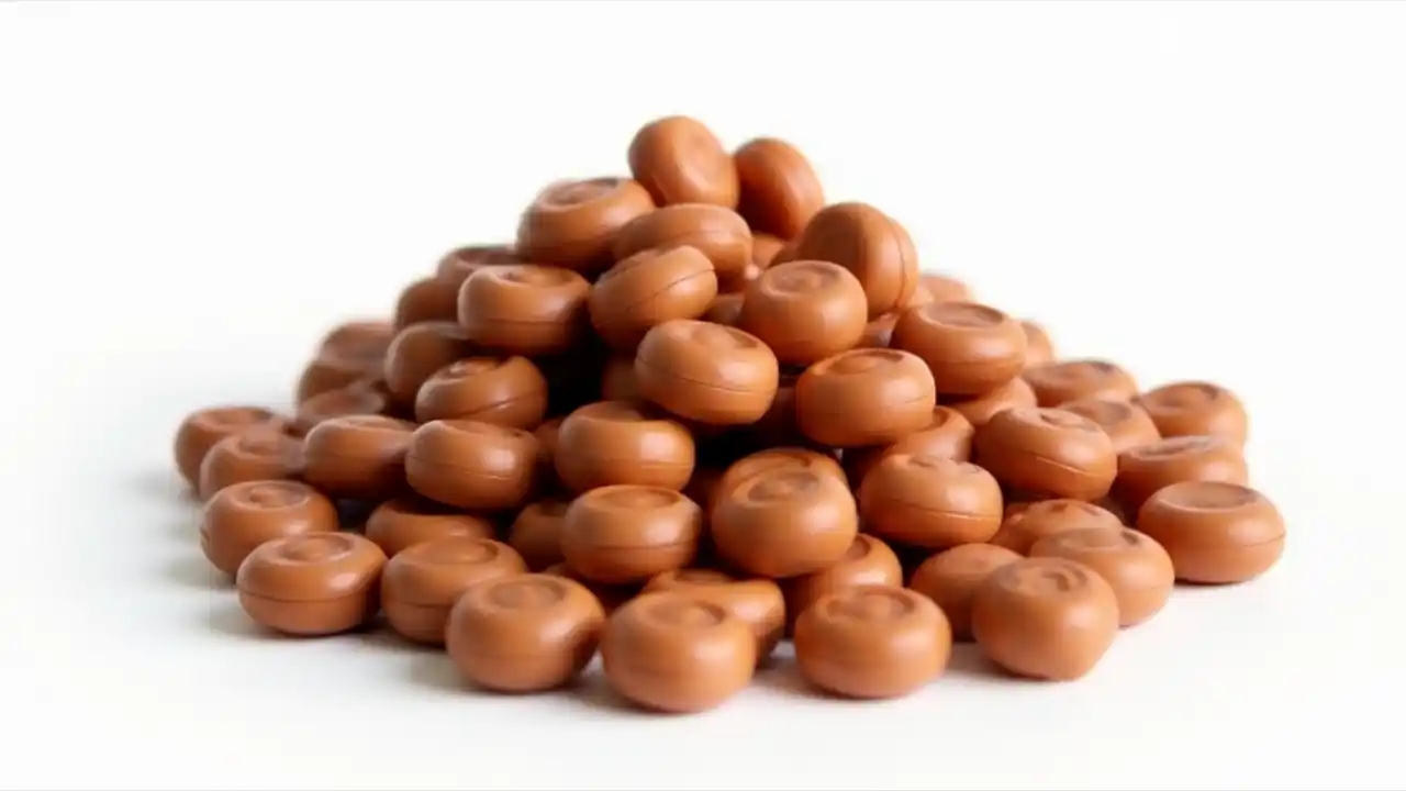 A colorful pile of classic Tootsie Roll candies with their distinctive brown wrappers, showcasing the iconic chocolate-flavored chewy treats against a simple white background