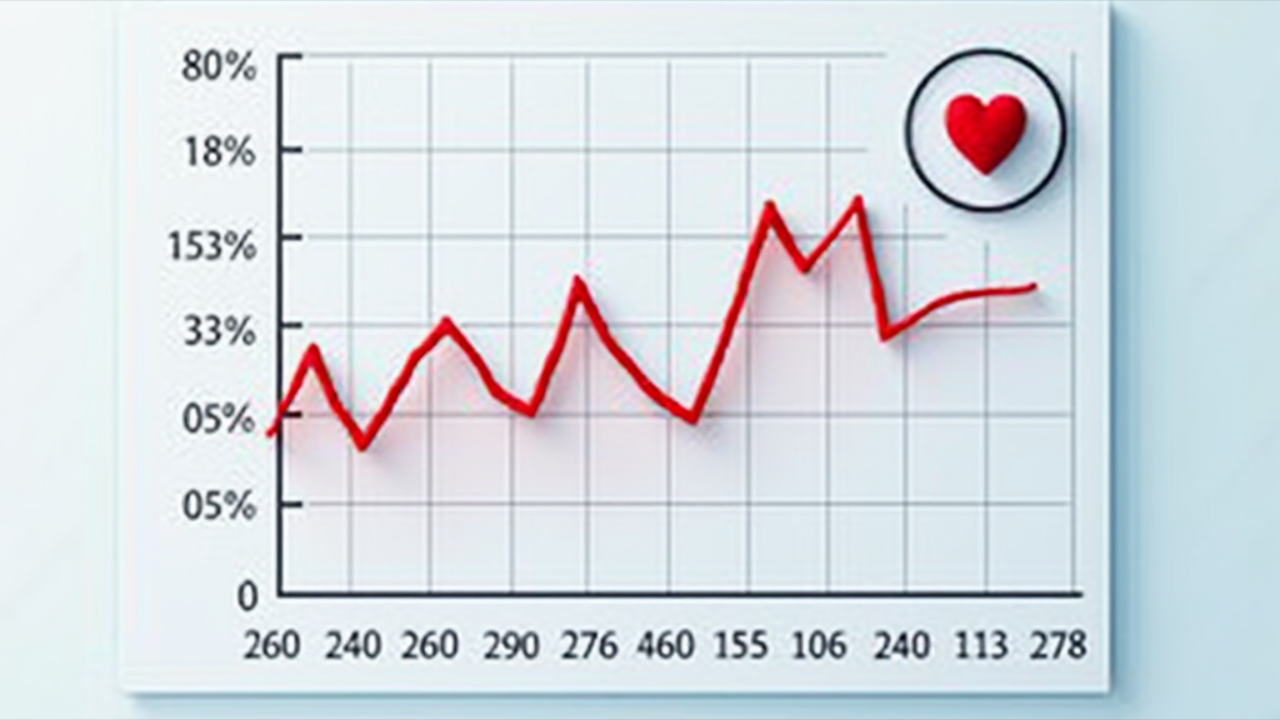 A stylized medical chart showing a droplet-shaped icon representing triglycerides, with a heart symbol and numbers indicating healthy triglyceride levels against a clean white background