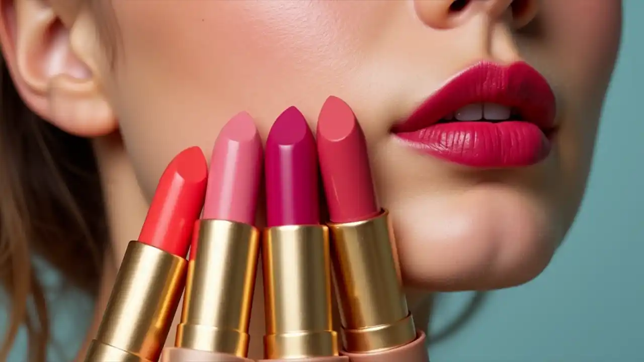 A vibrant array of colorful vegan lipsticks arranged artistically against a white background, showcasing cruelty-free beauty products