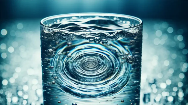 A glass of crystal-clear water with ripples creating concentric circles, symbolizing the importance of clean water resources on National Water Day