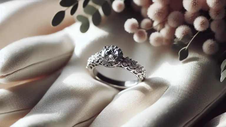 A close-up of a beautiful wedding ring resting on a soft fabric, symbolizing love and commitment for National Wedding Ring Day