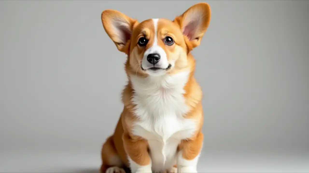 A smiling Pembroke Welsh Corgi with its characteristic short legs, fluffy bottom, and pointed ears sits attentively against a white background, embodying the playful and lovable nature celebrated on March 1st's National Welsh Corgi Day