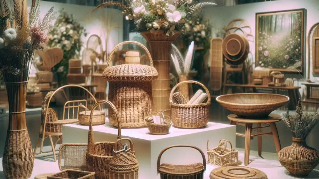 A beautifully arranged display of various wicker items, celebrating National Wicker Day