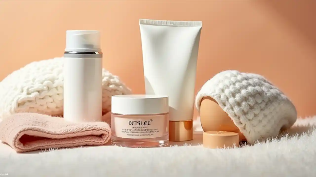 Cozy winter essentials with skincare products for National Winter Skin Relief Day