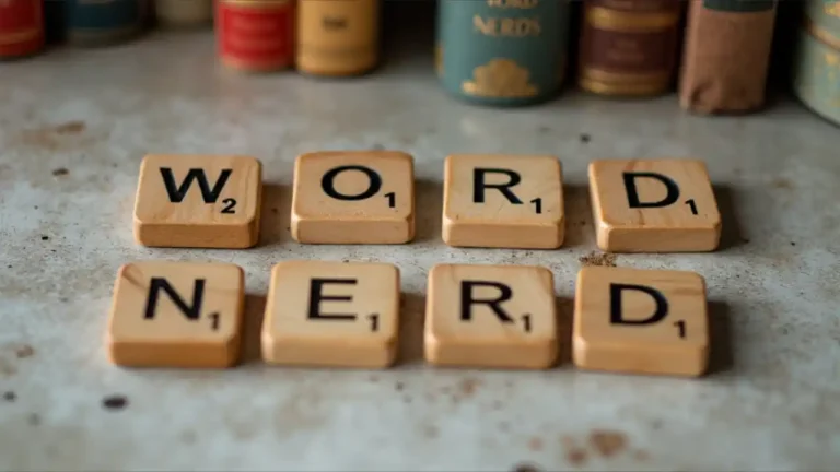Books and Scrabble tiles spelling 'Word Nerd' to celebrate National Word Nerd Day