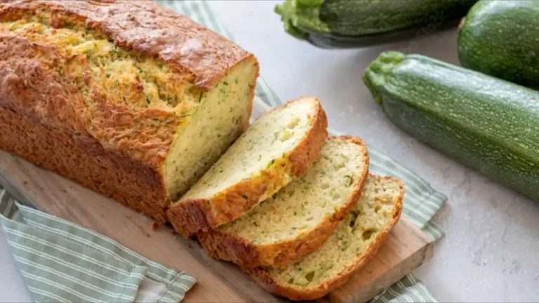 Fresh zucchini bread on a wooden board for National Zucchini Bread Day
