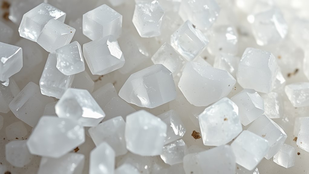 A close-up of shimmering hydroxyapatite crystals, showcasing their intricate texture and natural elegance, illuminated by soft, natural lighting in a centered shot