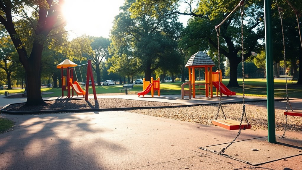 A diverse group of people joyfully singing outdoors, surrounded by colorful banners and musical notes in the air, under a bright blue sky