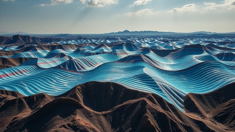 A geological landscape showcasing a vibrant, shimmering Richter scale with elegant seismic waves radiating outward, under natural lighting, capturing intricate details in HDR
