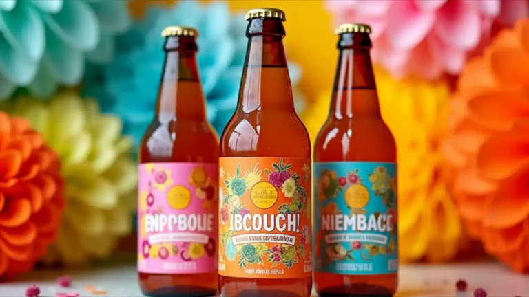 Celebration of National Booch Day with colorful kombucha bottles and festive decorations