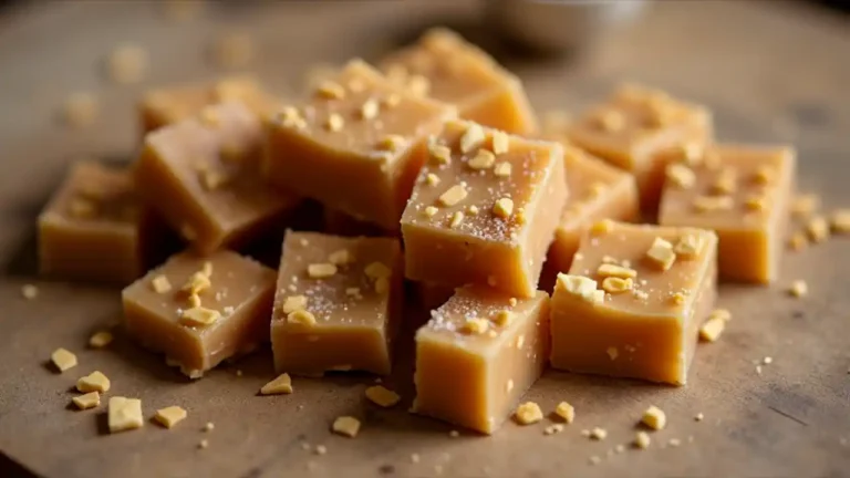 Delicious English toffee pieces on a wooden table for National English Toffee Day