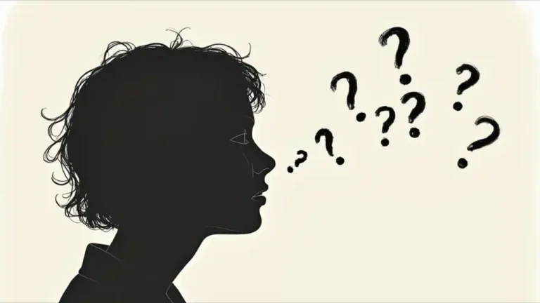 A simple illustration of a nose silhouette with question marks around it, symbolizing the loss of smell sense, set against a soft blue background to represent medical awareness