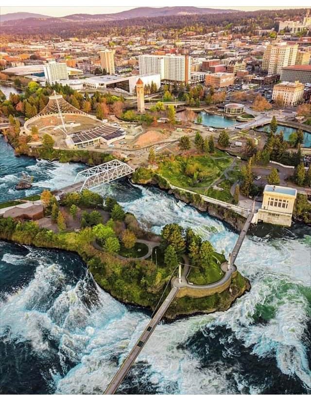 This may contain: an aerial view of niagara falls and the city