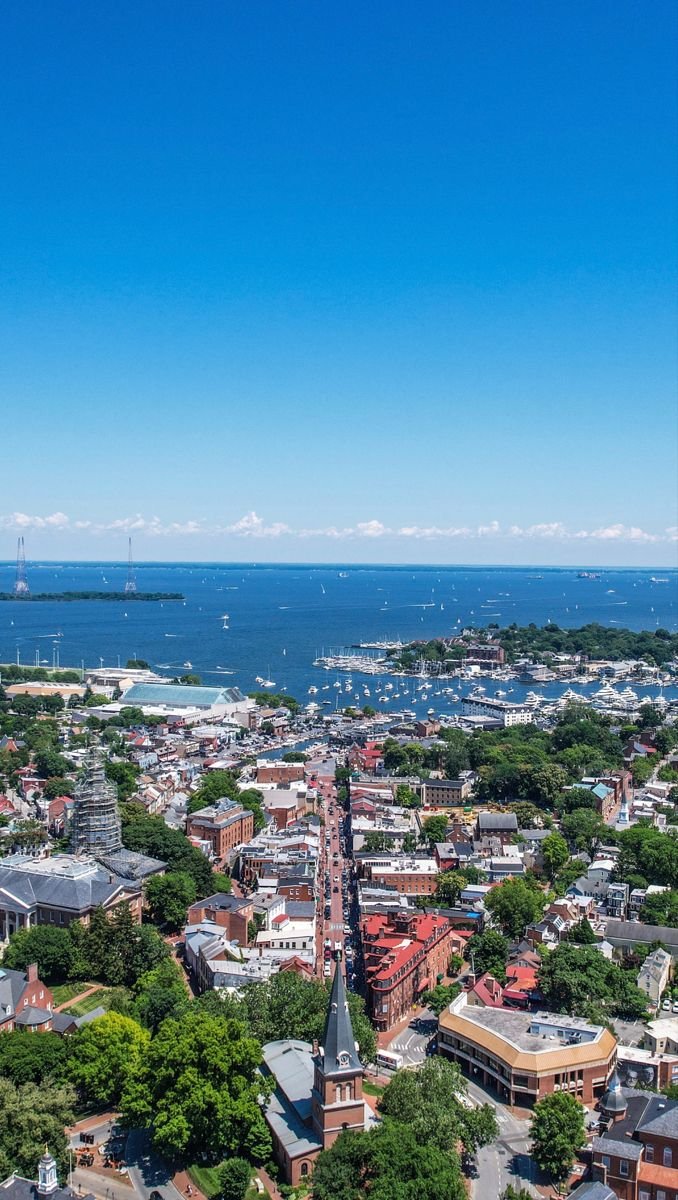 This may contain: an aerial view of a city with water in the background
